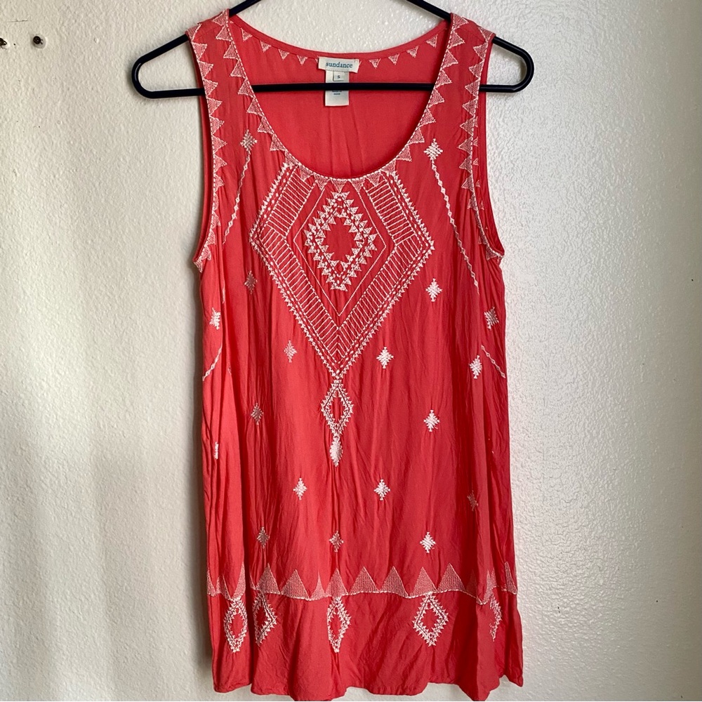 Sundance Womens Small Boho Embroidered Red Sleeveless Top Tank Blouse
